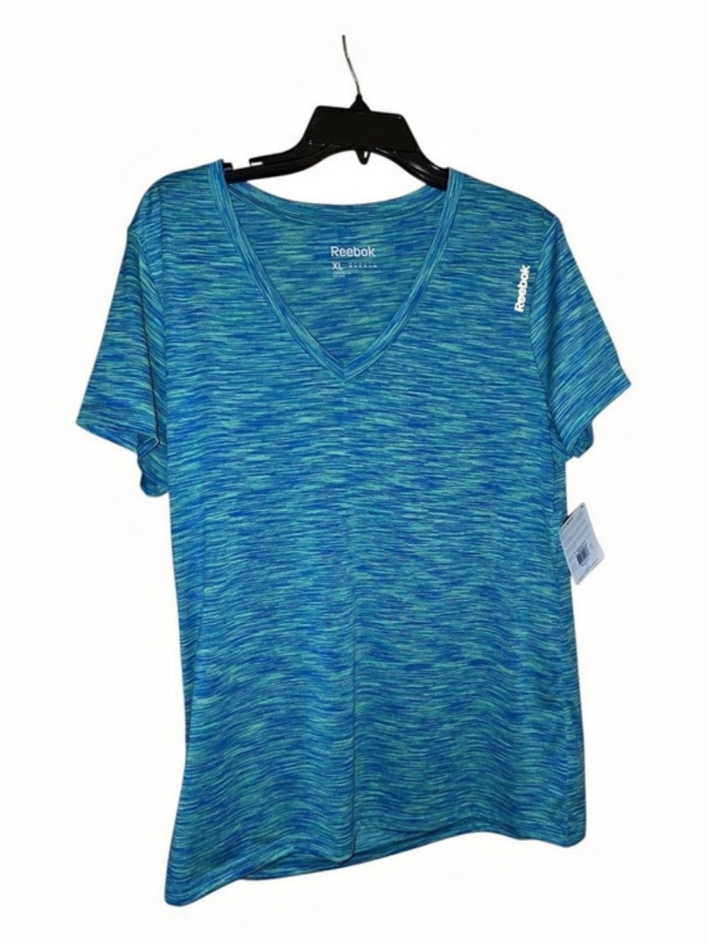 Reebok Speedwick Space-Dye V-Neck Athletic Tee Blue & Green